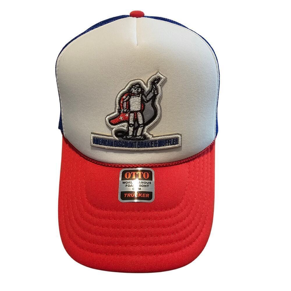 American Discount Brake & Muffler Mens Trucker Hat Cap Red Blue Retro Snapback